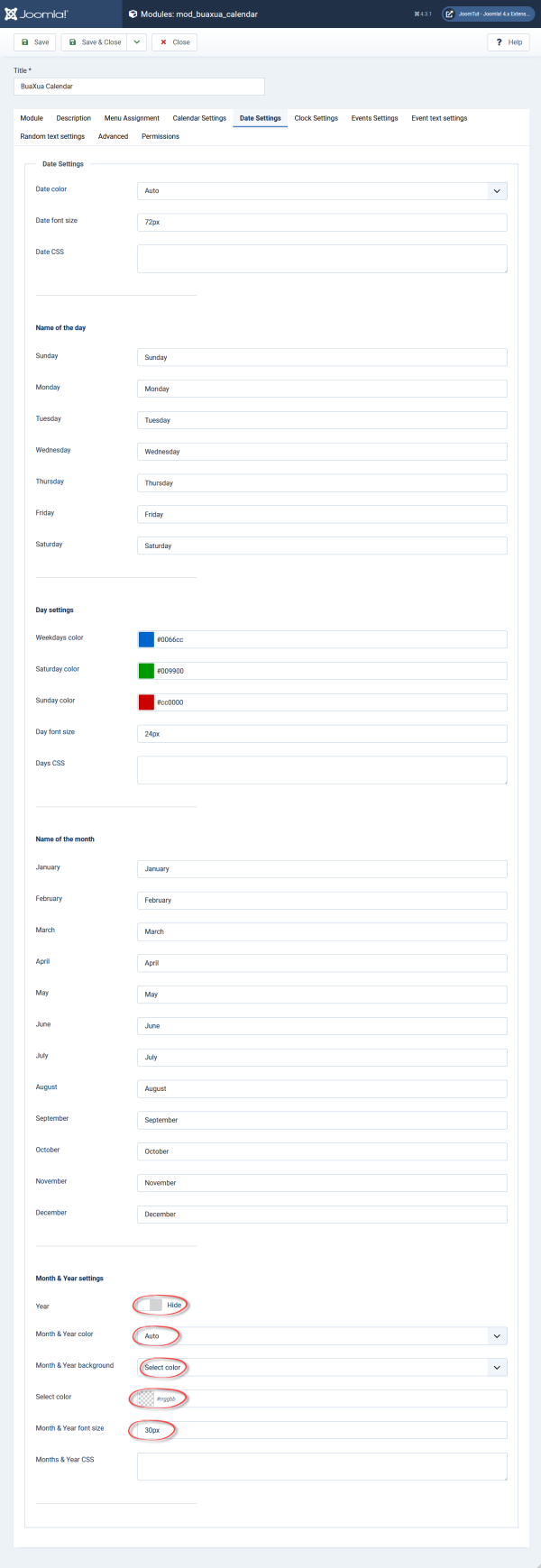 Module BuaXua Calendar default date settings