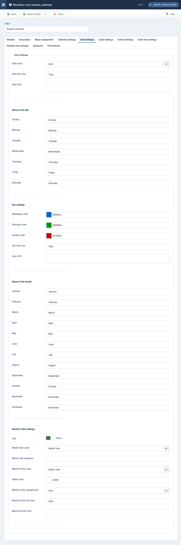 Module BuaXua Calendar default date settings