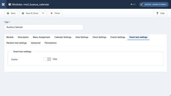Module BuaXua Calendar default event text settings