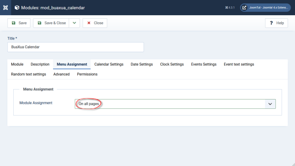 Module BuaXua Calendar menu assignment
