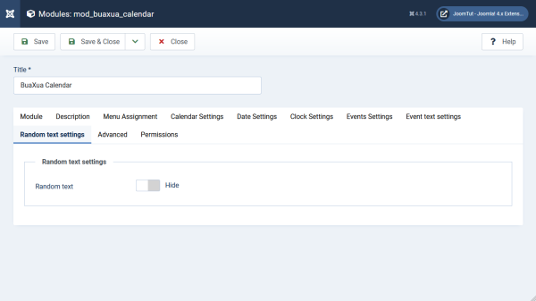 Module BuaXua Calendar default random text settings