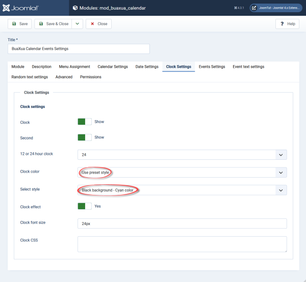 Module BuaXua Calendar clock settings