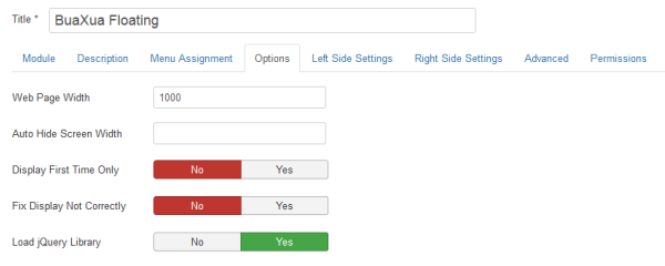 Module BuaXua Floating Options default settings