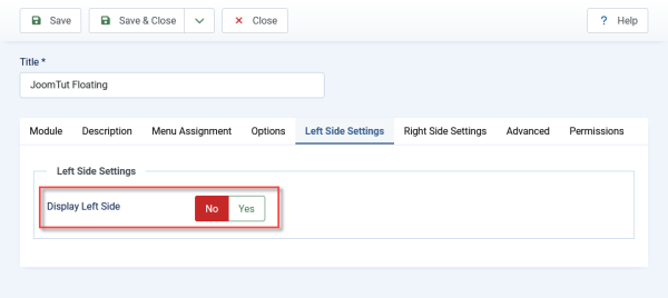 Module JoomTut Floating Hide Left Side Settings