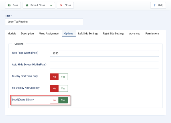 Module JoomTut Floating Default Options