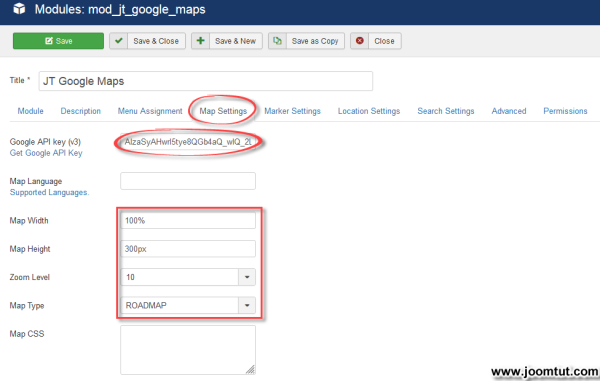 Module JT Google Maps Settings