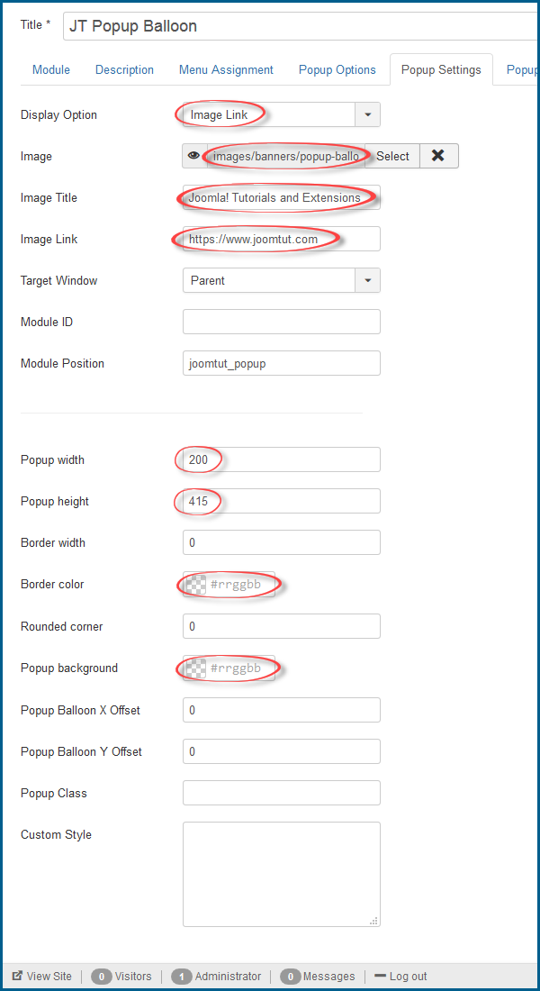 JT Popup Balloon Pro Settings